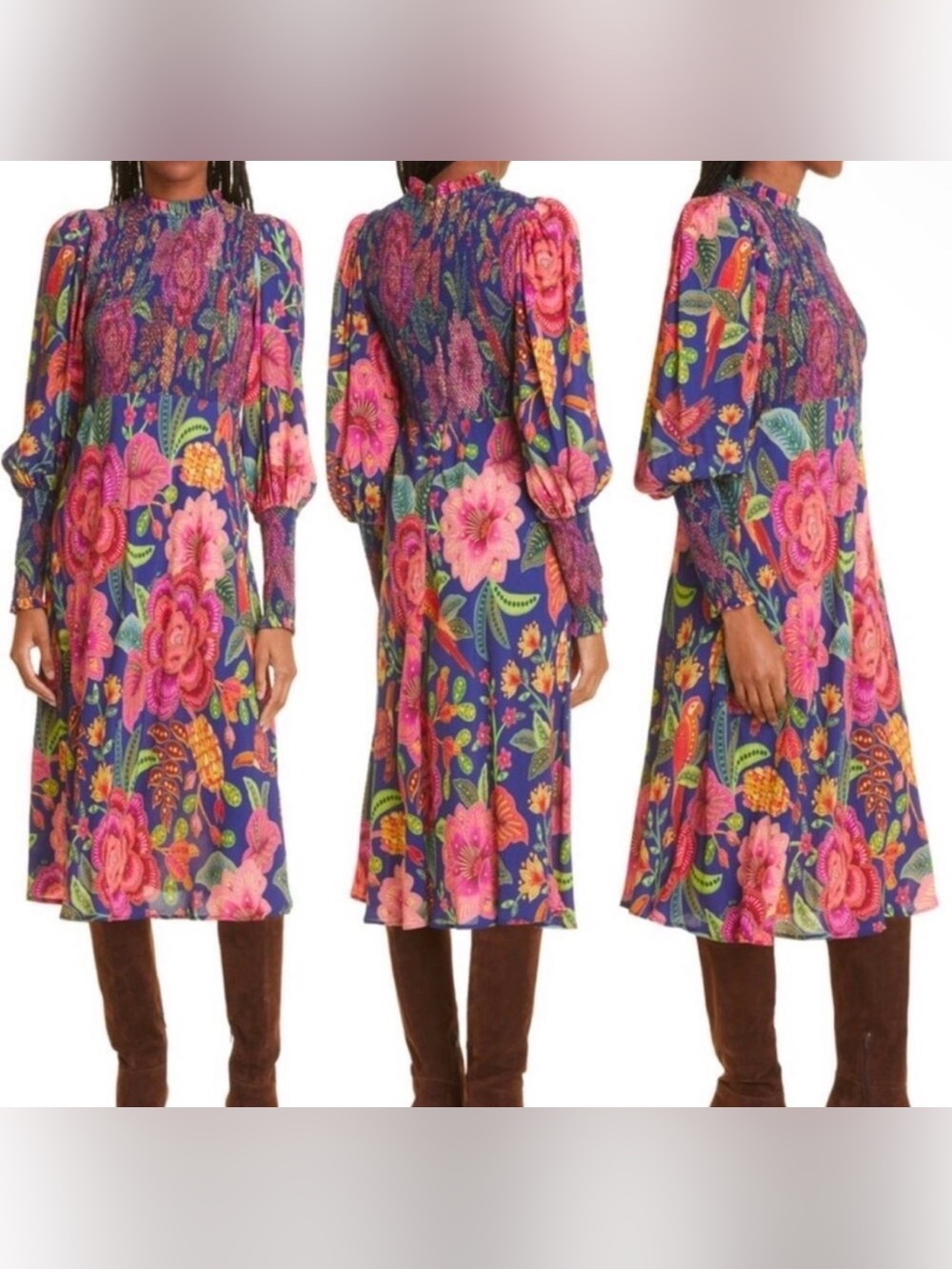 FARM Rio MACAW BLOOM NAVY
BLUE SMOCKING
